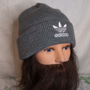 Gray Adidas Knit beanie hat osfm
